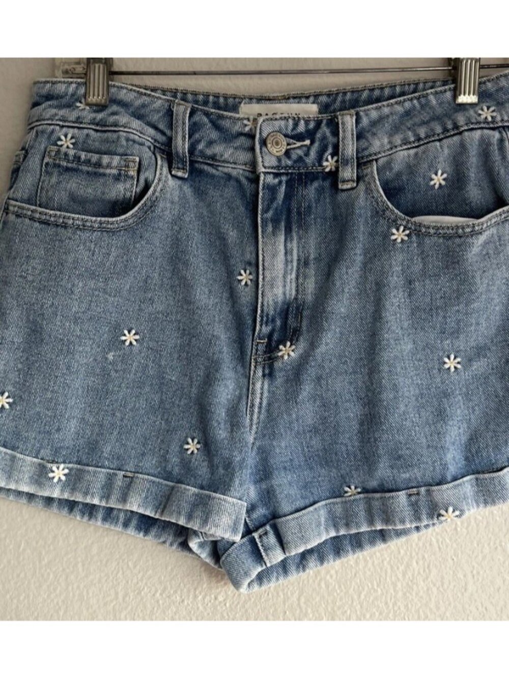 Pacsun Denim Raining Summer Daisy flower 100% Cotton Mom Shorts Blue 27